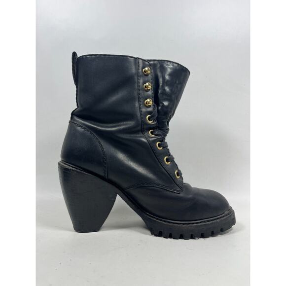 MARC JACOBS Boots Womens 41 Leather Fur Lined Ankle Bootie Lace Up Black Italy - Picture 5 of 13